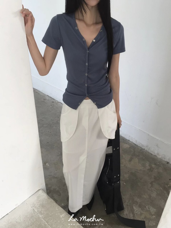 口袋外縫開衩長裙